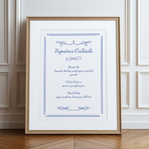 Chic French Blue Wedding Signature Cocktail Sign