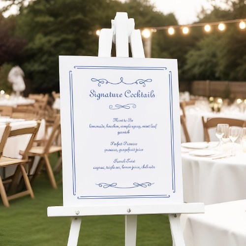 Chic French Blue Wedding Signature Cocktail Sign