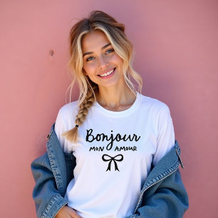 Chic French Bow Coquette Bonjour Mon Amour T-Shirt