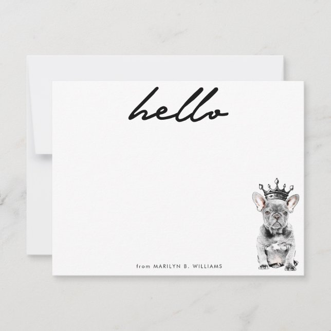 Chic French Bulldog Frenchie Love Royal Stationery Note Card (Front)