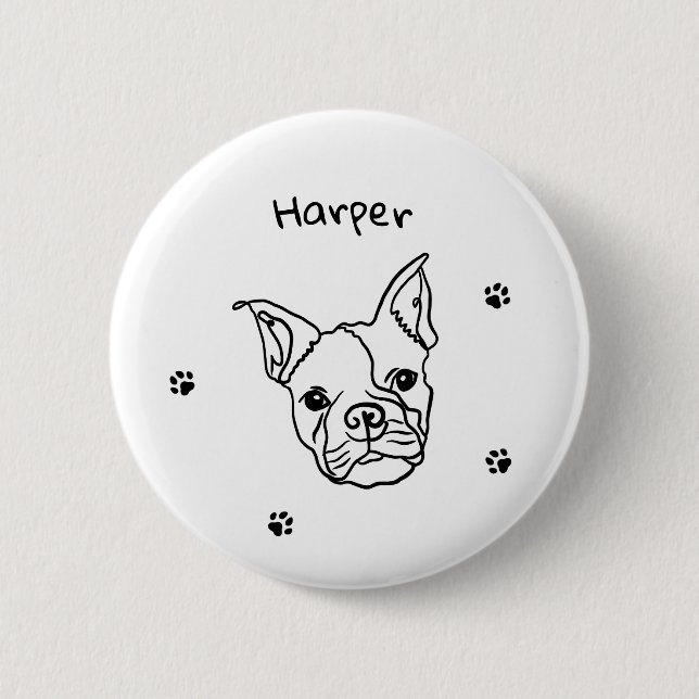 Chic French Bulldog Line Art: Edit Your Text Button (Front)