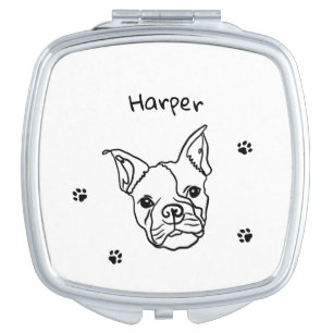 Chic French Bulldog Line Art: Edit Your Text Compact Mirror