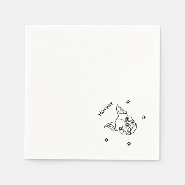 Chic French Bulldog Line Art: Edit Your Text Napkins (Front)