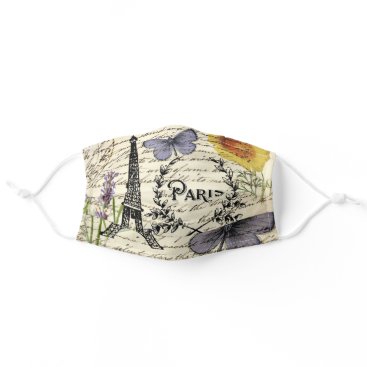 chic french butterfly scripts paris eiffel tower adult cloth face mask