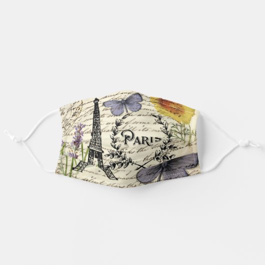 chic french butterfly scripts paris eiffel tower adult cloth face mask (Front, Unfolded)