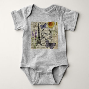 chic french butterfly scripts paris eiffel tower baby bodysuit