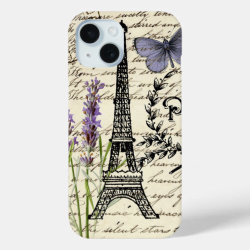 chic french butterfly scripts paris eiffel tower iPhone 15 case