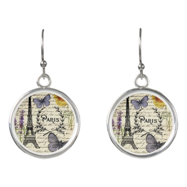 chic french butterfly scripts paris eiffel tower earrings (Front)