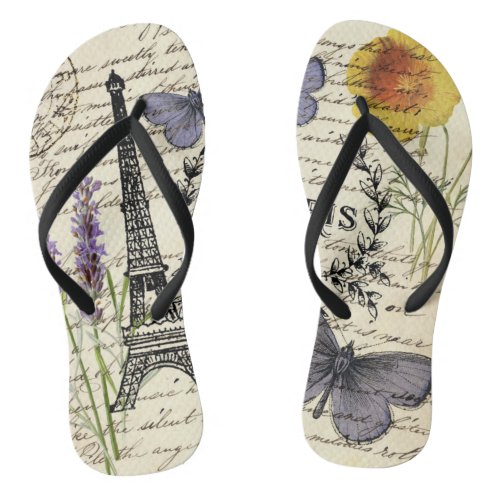 chic french butterfly scripts paris eiffel tower flip flops