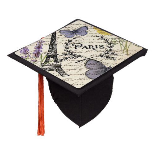 chic french butterfly scripts paris eiffel tower graduation cap topper