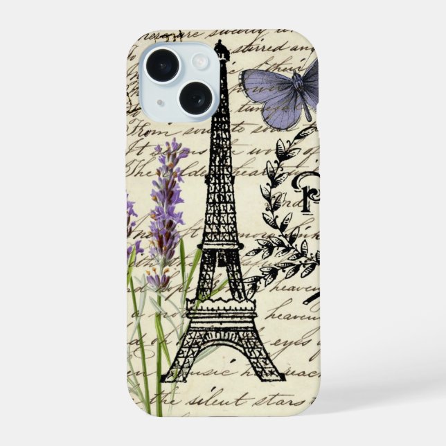 chic french butterfly scripts paris eiffel tower iphone case (Back)