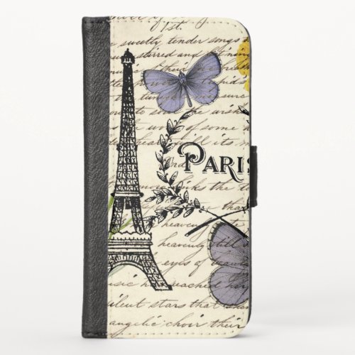 chic french butterfly scripts paris eiffel tower iPhone x wallet case