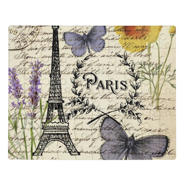 chic french butterfly scripts paris eiffel tower jigsaw puzzle (Puzzle Horizontal)