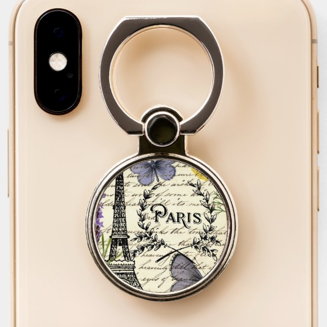 chic french butterfly scripts paris eiffel tower phone ring stand (Close Up)