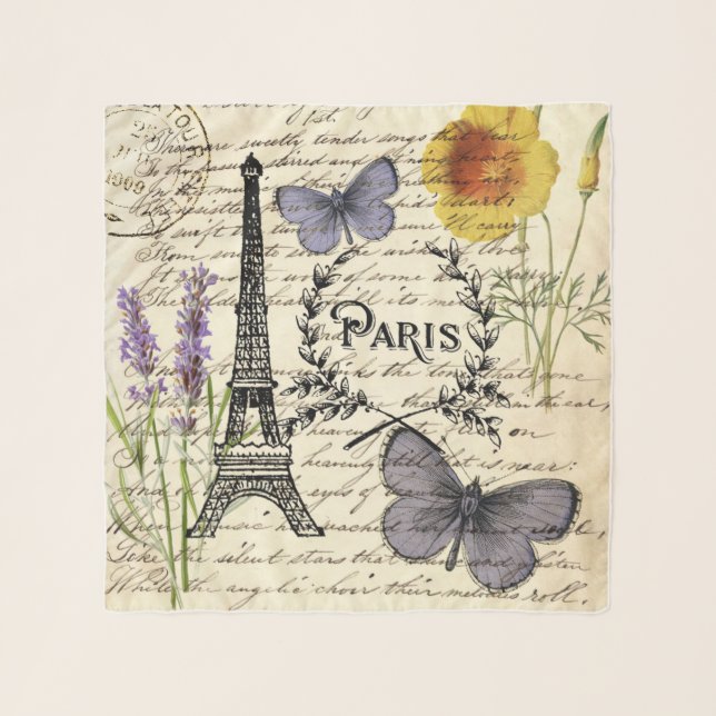 chic french butterfly scripts paris eiffel tower scarf (Front)