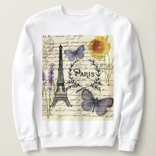 chic french butterfly scripts paris eiffel tower sweatshirt