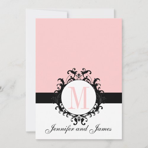 Chic French Damask Monogram Wedding Invitation