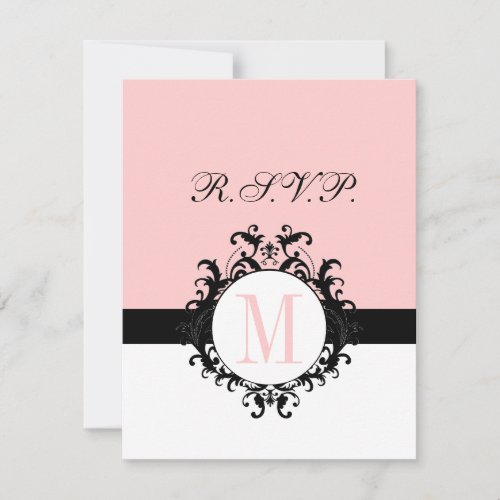 Chic French Damask Monogram Wedding RSVP Card