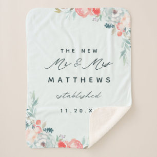Chic French Garden Floral Peony New Mr. & Mrs. Sherpa Blanket