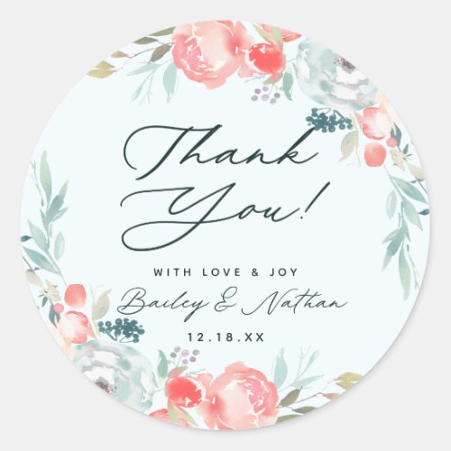 Chic French Garden Floral Peony Wedding Thank You Classic Round Sticker