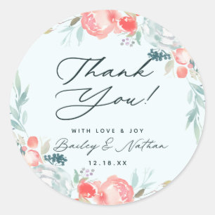 Chic French Garden Floral Peony Wedding Thank You Classic Round Sticker
