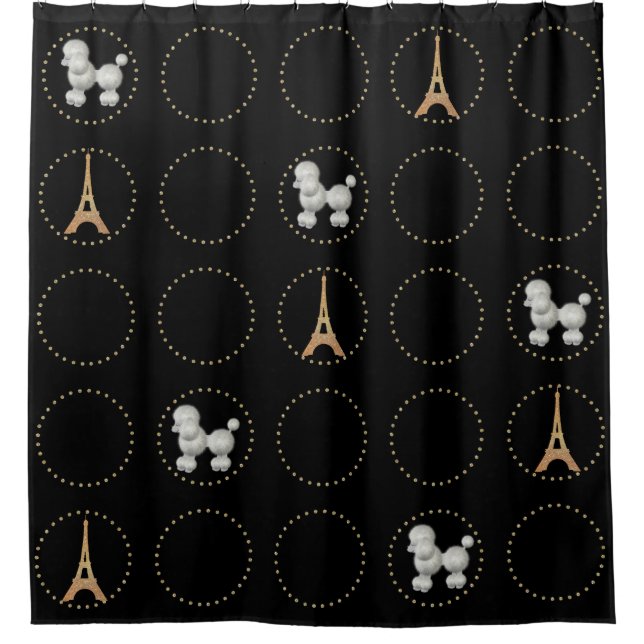 Chic French Inspired Black Shower Curtain (Front)