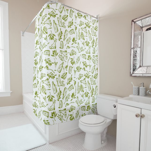Chic French Olive Leaf Bottle Modern Design Shower Curtain (In Situ)