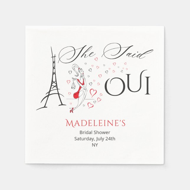 Chic French Parisian She Said Oui Bridal Shower Napkins (Front)