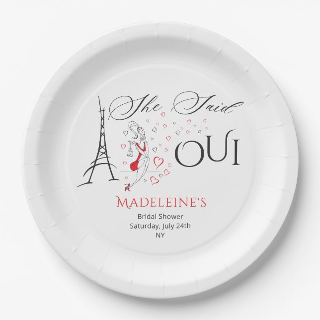 Chic French Parisian She Said Oui Bridal Shower Paper Plates (Front)