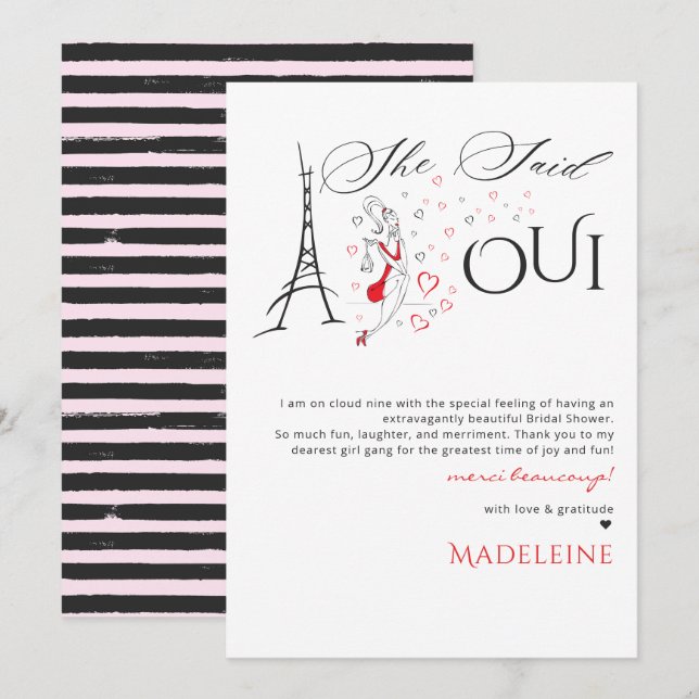 Chic French Parisian She Said Oui Bridal Shower Thank You Card (Front/Back)