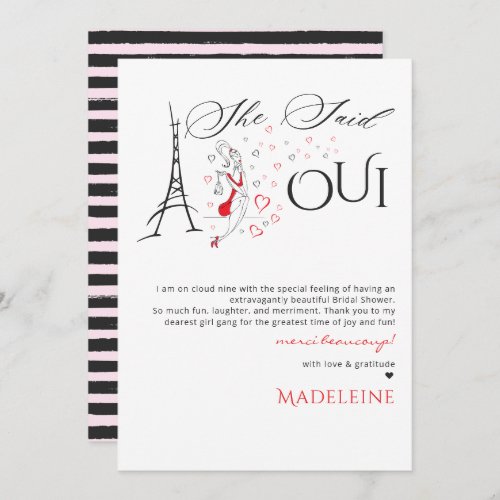 Chic French Parisian She Said Oui Bridal Shower Thank You Card