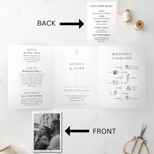 Chic french photo all in one wedding invitation 