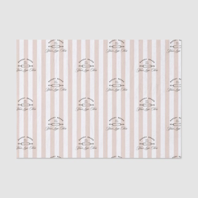 Chic French Pink Striped Bakery Logo Business Tissue Paper (Front)
