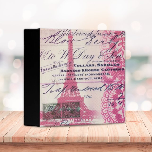 chic french scripts lace pink paris eiffel tower 3 ring binder (chic french scripts lace pink paris eiffel tower 3 ring binder)