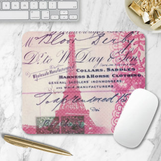 chic french scripts lace pink paris eiffel tower mouse pad