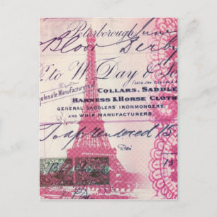 chic french scripts lace pink paris eiffel tower postcard