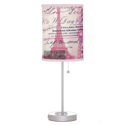 chic french scripts lace pink paris eiffel tower table lamp