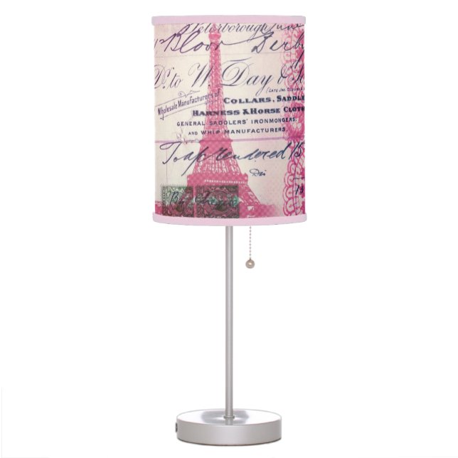 chic french scripts lace pink paris eiffel tower table lamp (Left)