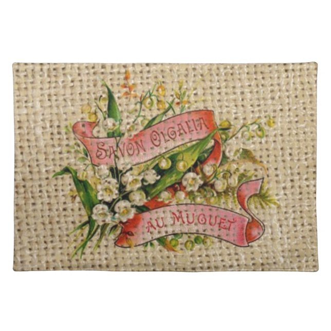 Chic french scripts victorian floral wreath Paris Cloth Placemat (Front)