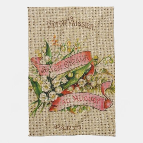 Chic french scripts victorian floral wreath Paris Kitchen Towel