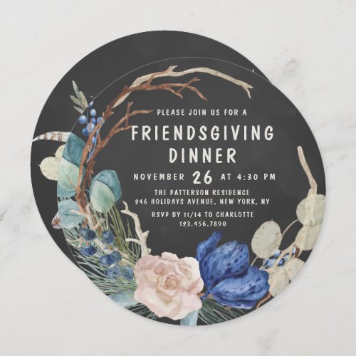 Chic Friendsgiving Dinner Watercolor Floral Invitation