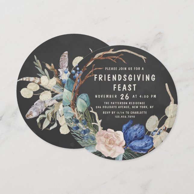 Chic Friendsgiving Feast Watercolor Floral Invitation (Front/Back)