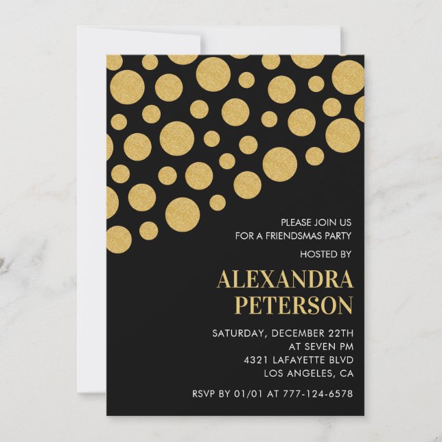 Chic Friendsmas invitations Black Gold  (Front)