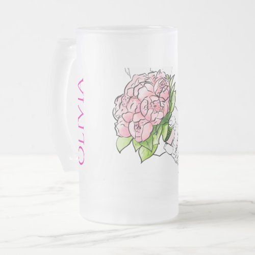 Chic Frosted Glass Floral Beer Stein - Custom Brid