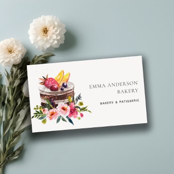 Chic Fruit Floral Cake Patisserie Cupcake Bakery Business Card by YellowFebPaperie at Zazzle