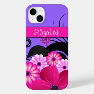 Chic Fuchsia Hot Pink and Purple Floral Hibiscus Case-Mate iPhone 14 Plus Case
