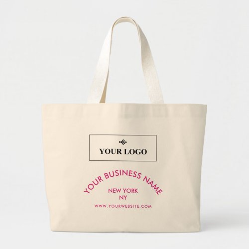 Chic Fuchsia Logo Business Website Promotional Large Tote Bag