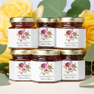 Chic Fuchsia Pink Floral Bridal Shower Custom Honey Jar Favors