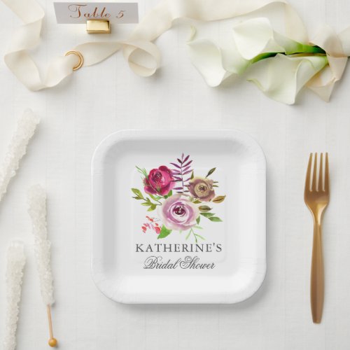 Chic Fuchsia Pink Floral Custom Bridal Shower Paper Plates