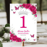 Chic Fuchsia Pink Floral Quinceañera XV Sweet 16 Table Number<br><div class="desc">Personalize each of these beautiful fuchsia pink floral table number cards easily and quickly. Simply click the Edit Using Design Tools button to further edit the text, change font style, color, size and move the image elements. Featuring vibrant fuchsia pink flowers, delicate greenery and fuchsia and silver butterflies. The butterflies...</div>